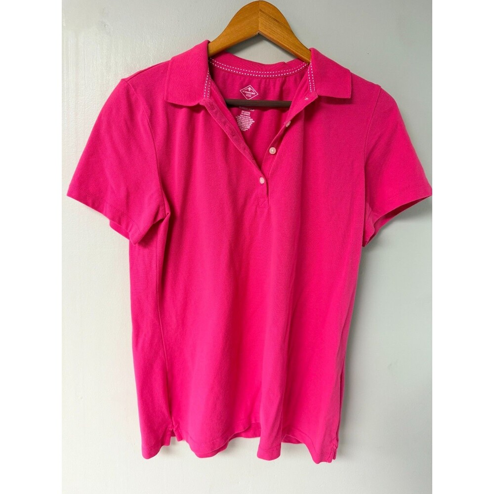 St Johns Bay Womens Medium Tall Pink Classic Polo Cotton Stretch Short Sleeve